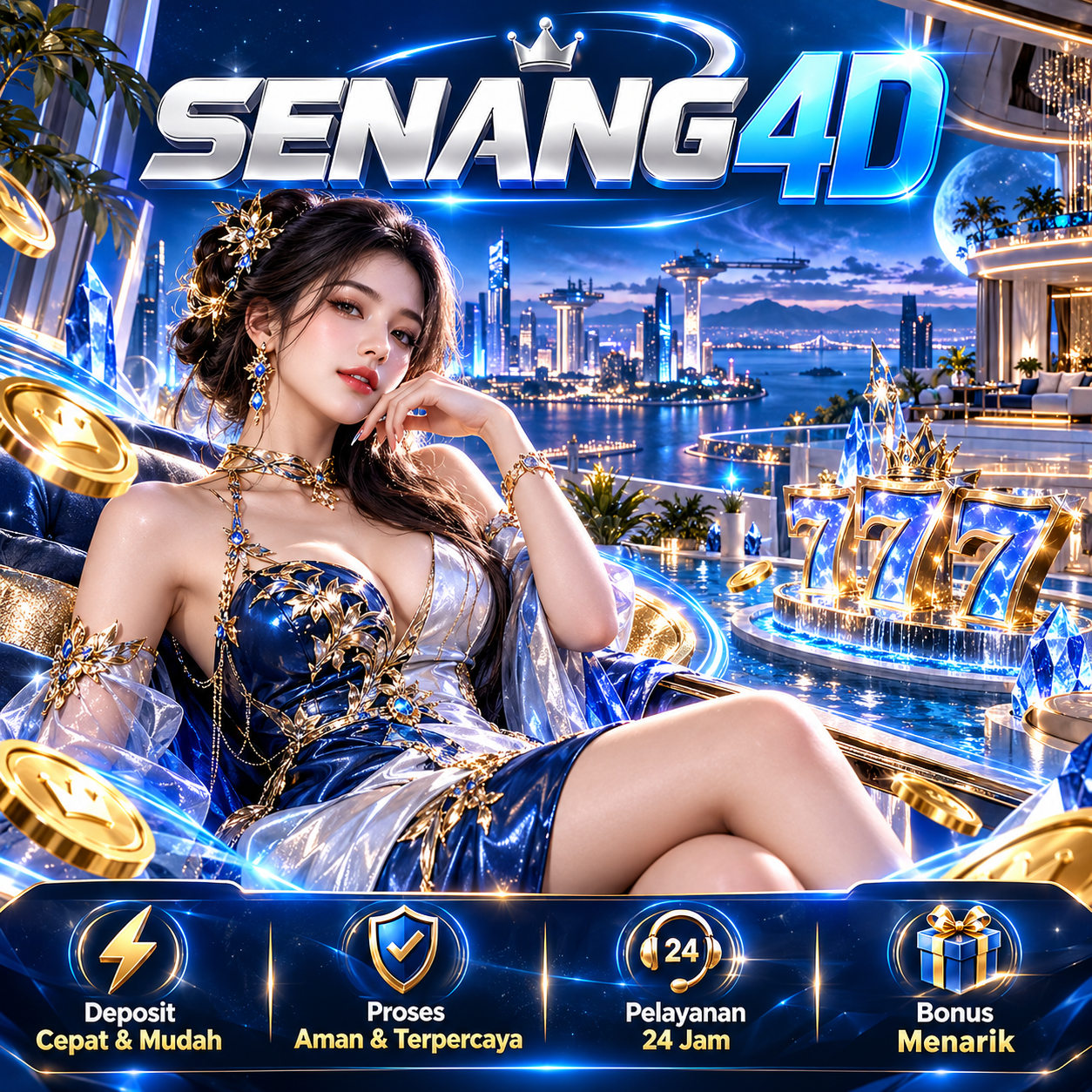 Banner SENANG4D SEGAR — ilustrasi visual biru